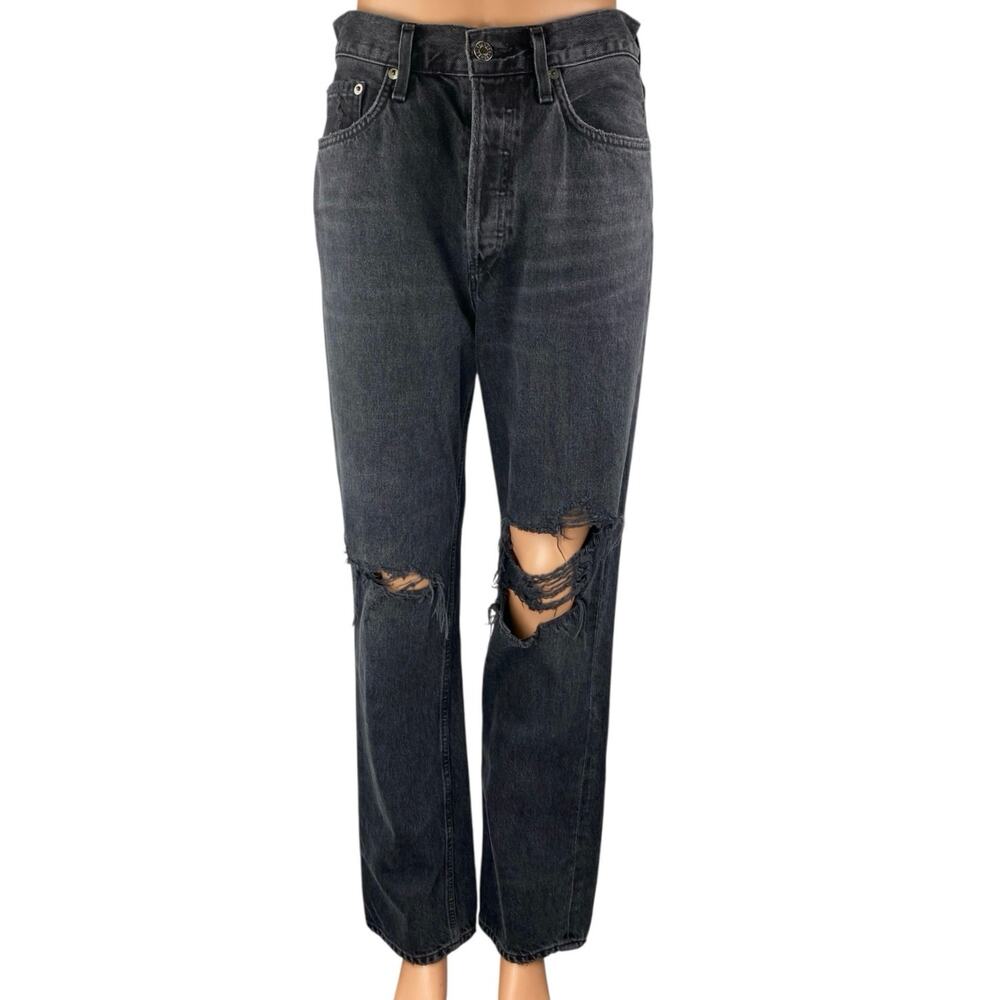 Agolde Lana Vintage Straight Women's Black Distressed High Rise Denim Jeans 26